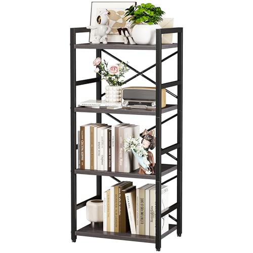 Homeiju Grey Bookshelf, 4 Tier Small Bookcase for CD/Movie/Book, Book