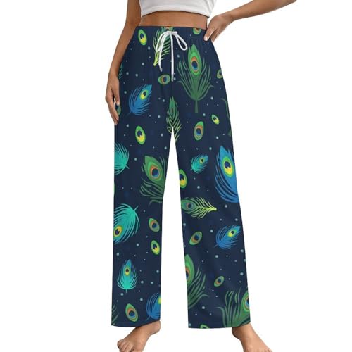 Pantalon de pyjama femme en plume de paon bleue idéal pour vos soirées cocooning