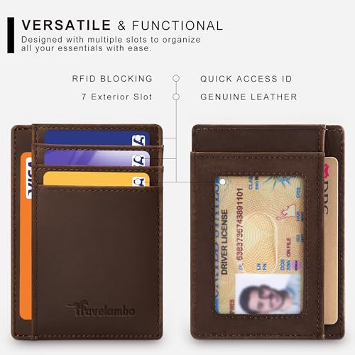 Travelambo 100% Genuine Leather Wallet for Men and Women, Slim Minimalist RFID Blocking Front Pocket Credit Card Holder with Gift Box4