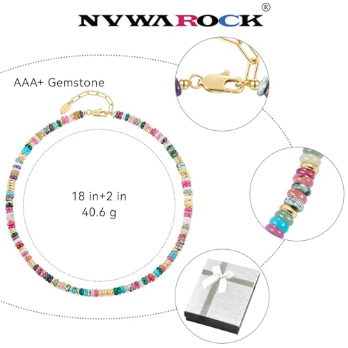 Beaded Necklace for Women, Colorful Boho Beach Handmade Bead Choker, 14K Gold Plated Stackable Bohemian Multicolor Natural Stone Necklace2