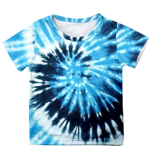 Image of Kids Tie Dye T-Shirt Boys Girls Sports Tshirts Hippie Rainbow Print Tee Tops Short Sleeve Tee Comfortable Shirts Top Casual Summer Tees Unisex Crew Neck T Shirt for Children (Y1-Sky Blue,10-11 Years)