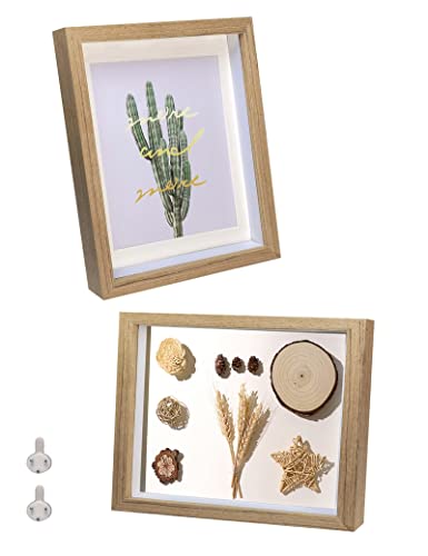 3D Bilderrahmen Holz 13x18cm 2 Pack Dunkles Holz Fotorahmen aus Massivholz und Echtglas für Objekte bis 1.5cm Cover
