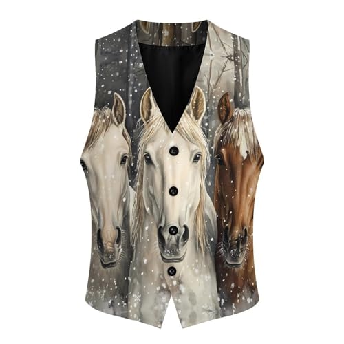 Three Horses Snowflakes Trendy Vest Suit for Men V Neck Formal Dress Waistcoat Vests Business Slim Fit3