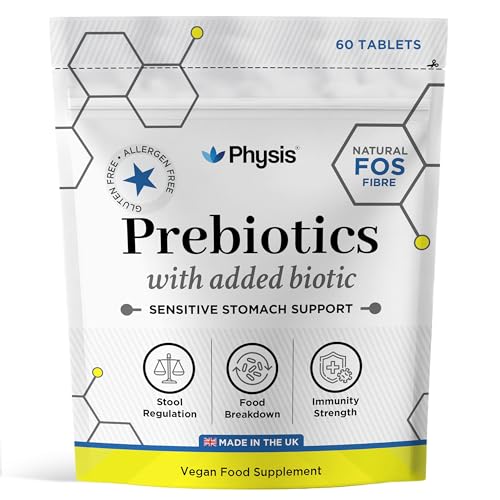 Physis Prebiotics with Probiotics | FOS Fibre Supplement | Gut Health Fiber & Digestion | Diarrhoea & Constipation Relief | 60 Vegan Capsules | 2 Month Supply | Lactobacillus Acidophilus