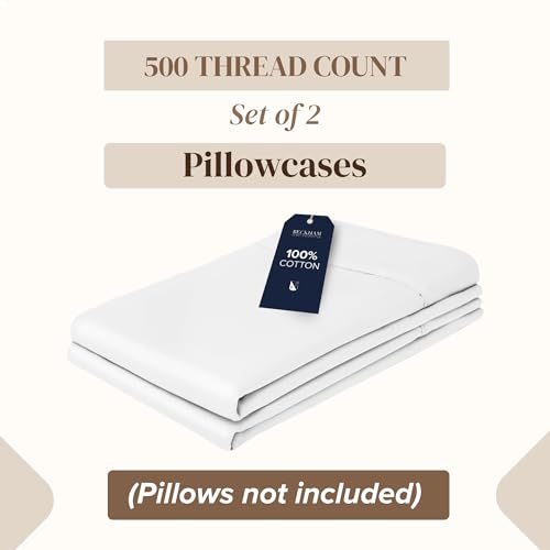Image of Beckham Hotel Collection Pillowcases King Size Set of 2, Cool Touch Cotton Sateen Fabric, 500TC, Silky Smooth & Soft, Open End, White
