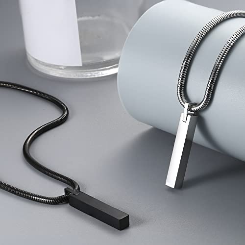 JeweBella 2PCS Halskette Quader Edelstahl für Herren Silber/Schwarz Bar Anhänger mit SchlangenKette 61CM Edelstahl Quader Kette für Männer Damen Schmuck Geschenk