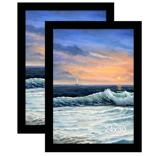 Image of LUCKYLIFE 24x30 Picture Frame, Wall Hanging Poster Frames, Display Pictures 24 x 30 without Mat, Pack of 2, Black