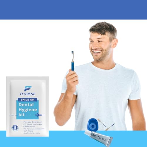 Image of FLYGINE Smile On - Complete Dental Travel Kit - Includes Travel Toothbrush, Toothpaste, Floss, Interdental Picks & Mints - TSA-Approved Oral Care Kit in a Durable, Reusable Case with Zipper Closure