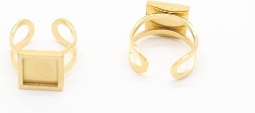 Miniatura 8 de 8 piezas de acero inoxidable de 0.394 in cuadrados de anillo de bisel en blanco, bandejas de bisel chapado en oro y negro, ajustes de base de anillo