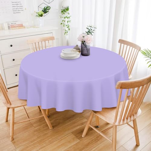 Image of Mulbozy 2 Pcs Lavender Round Tablecloth, 84 inches Disposable Plastic Light Purple Circle Table Covers for Baby Shower Wedding Bridal Shower Birthday Party Decorations