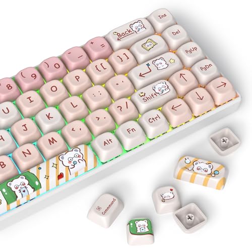 Image of PBT Keycaps MOA Profile Keycap Set Dye-Sublimation Cute Keycaps Custom Keycap for 60% 75% 100% MX Switch Mechanical Gaming Keyboard(Pink Bear)