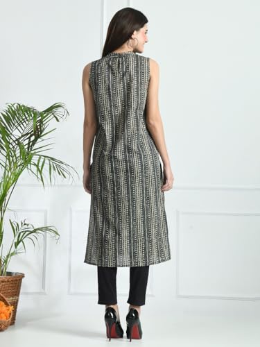 Image of feranoid Unique Printed Choker Neck Back Button Sleeveless Long Kurti