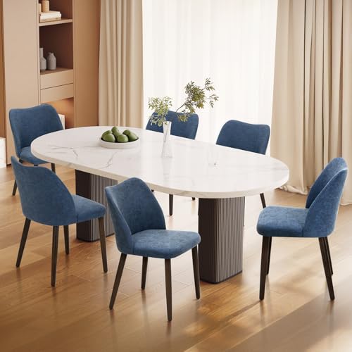Image of Wooden Dining Chairs Set of 6, Upholstered Kitchen Dining Room Chair, Modern Farmhouse Dinner Chair for Restaurant & Cafe, Blue