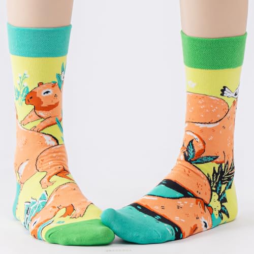 Image of 2 Pairs Cartoon Animal Crew Socks Fun Cotton Mid Calf Socks for Women
