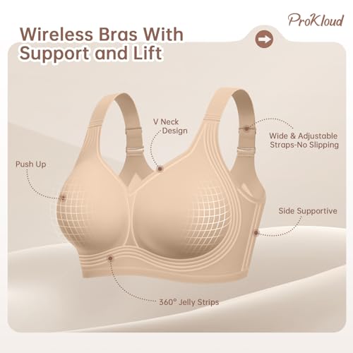 Image of ProKloud Jelly Bras for Women No Underwire Wireless Bra with Support and Lift Full Coverage Plus Size Comfy Seamless Bra