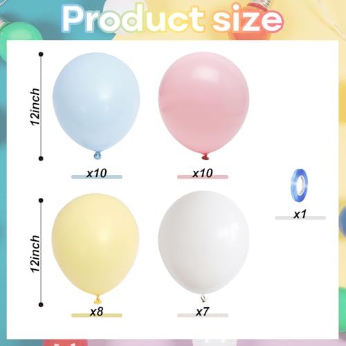 Image of Pastel Balloons, 12 Inch 35PCS Light Pink Blue Yellow White Latex Balloon, Multicolor Balloon for Kids Graduation Easter Wedding Rainbow Party Birthday Bridal Baby Shower Party Decorations Supplies
