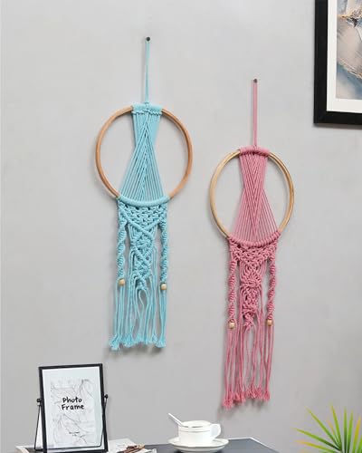 Image of Homesake Macrame Dream Catchers for Bedroom Adult Dream Catcher Wall Decor Large Boho Wall Hanging Wood Beads Tassels Home Decoration Ornament Craft Gift, Set of 2 (Multicolour)