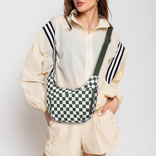 Image of Lushandy Nylon Crescent Crossbody Bags for Women, Medium Slouchy Hobo Crossbody Bag Checkered Purse Luna Bag for Travel