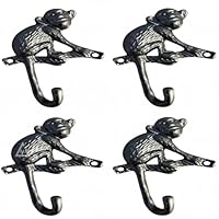 Set of 4 Cast Iron Monkey Shape Coat Hooks Wall Art Decor-Monkey Shape Hangers and Key Holder-Clothes Rack and Backpack Hanger-Coat Hooks Home Decor for Storage, Living Room, Hallway, Office