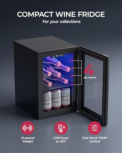 Image of Icyglee 6 Bottles and 6 Cans Compact Beverage Refrigerator, Freestanding Mini Fridge with Temperature Control for Beer Wine, Under Counter Small Refrigerator Adjustable Shelve for Home and Bar