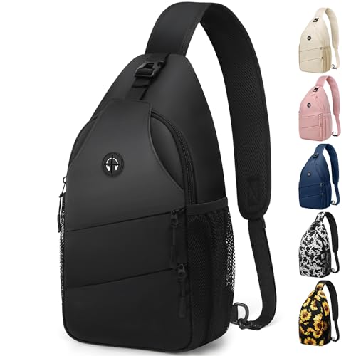 Pritent Bolsos cruzados para mujeres y hombres, bolsa bandolera de moda, bolsa de pecho casual con correa de hombro convertible, bolsa cruzada de viaje para senderismo, viajes al aire libre (piel