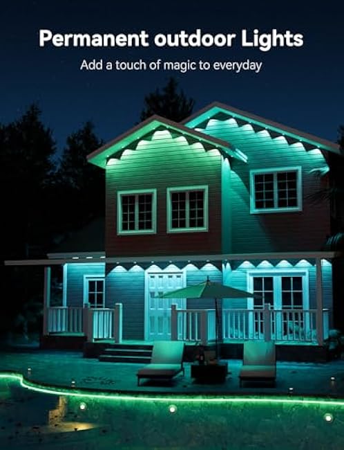 Permanent Outdoor Lights -RGB Eaves Lights 100FT with 50 LED IP67 Waterproof, Smart Outside LED Christmas Lighting for House, Eternity Light for Holiday, Daily Lighting