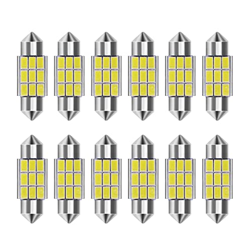 CGEAMDY 12PCS Lampada LED Siluro Ultra Luminose, 12V Lampada a Siluro a Luminoso Eccellente, Super Luminosi Bianca Lampadine, Per Auto Cupola Mappa Tronco Luce Di Interne Luci di Lettura (36mm)