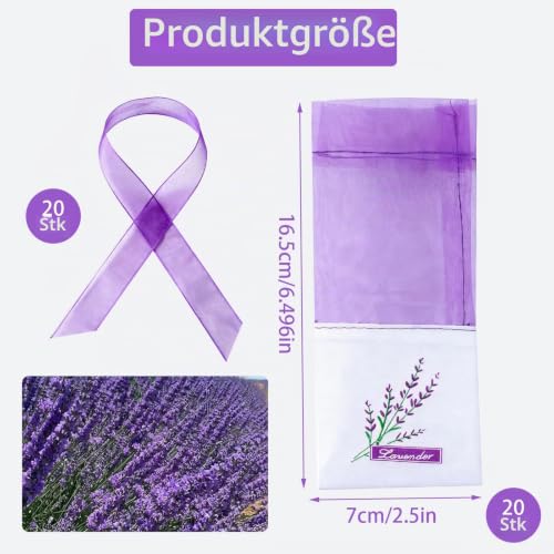 20 Stück Lavendelbeutel Beutel Leere, Lavendelsäckchen Leer zum Befüllen, Lavendel Säckchen für Lavendel Duftsäckchen zum Befüllen, Wiederverwendbare Duftbeutel zum Selbstbefüllen Gewürze Kräuter