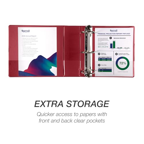 Image of Samsill Durable 4 Inch Binder, Locking D Ring Binder, Customizable Clear View Cover, Red, 6-Pack, Holds 775 Pages