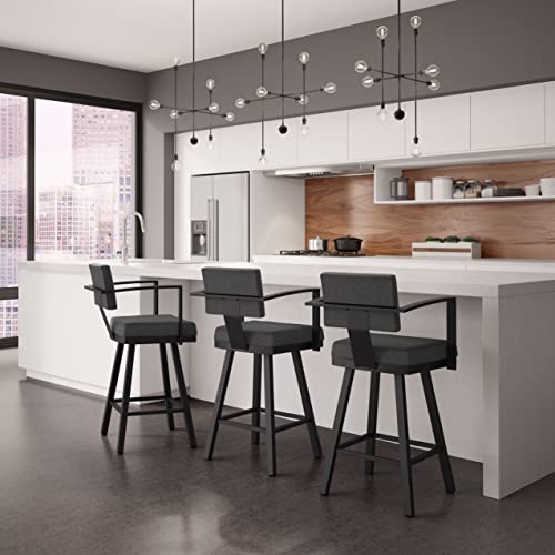 Image of Amisco Akers 26 in. Swivel Counter Stool - Charcoal Grey Polyester /Black Metal