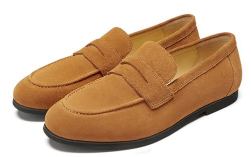 Image of Journey West Men's Suede Leather Belgian Loafers for Men Slip-on Casual Penny Casual Loafers