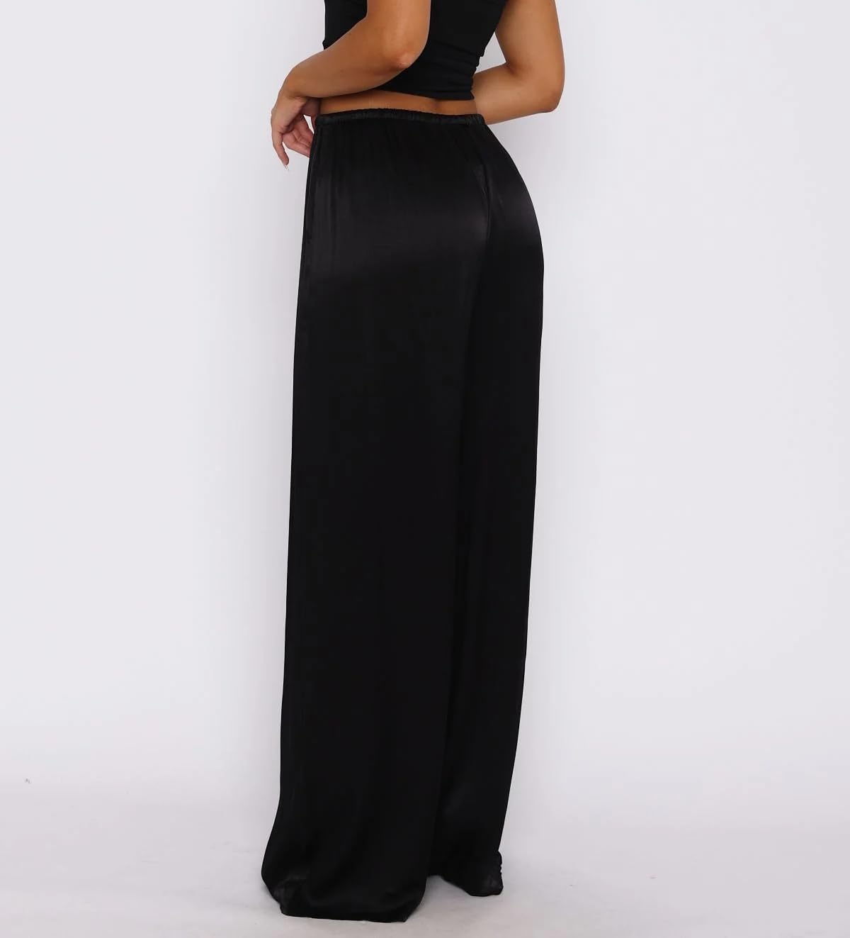 Women Y2K Satin Wide Leg Pants Casual Elastic High Waist Solid Loose Fit Lounge Pants Office Ladies Work Trousers - Image 4