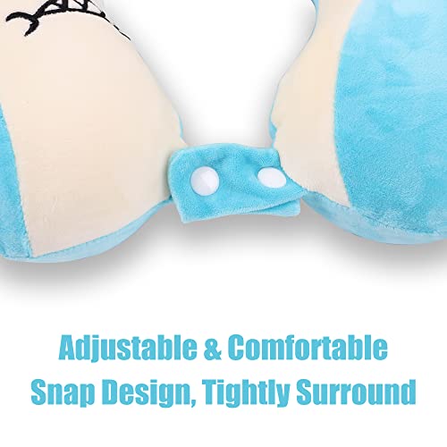 Image of Sexysamba Cartoon Headrest & Neck Pillow for Kids Boys & Girls, Teens, Travel Accessories for Airplane, Car, Recline, Memory Foam Cute Travel Pillow with Sleep Eye Mask - Shark