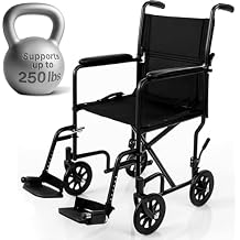 Vive Lightweight Transport Wheelchair for Seniors - Portable, Folding, 19 Seat, Travel Wheel Chair for Adults - Foldable, Light Weight Mobility Aid with Swing-Away Footrests - Arrives Pre-Assembled