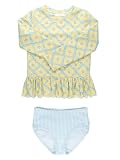 RuffleButts Baby/Toddler Girls Scalloped Long Sleeve Rash Guard 2-Piece UPF50+ Sun Protected Swimsuit - Banana Coastal Charm, 5