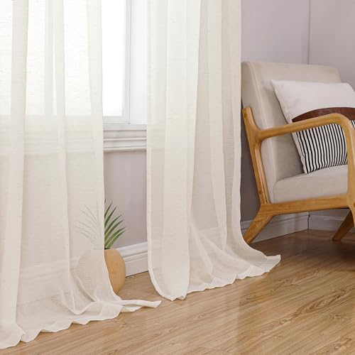 Image of Simplebrand Natural Linen Textured Sheer Curtains 63 Inch Length 2 Panels, Rod Pocket Solid Color Window Sheer Curtain Panels, Elegant Curtains & Drapes for Living Room, Bedroom (40 inch W x 63 inch L)