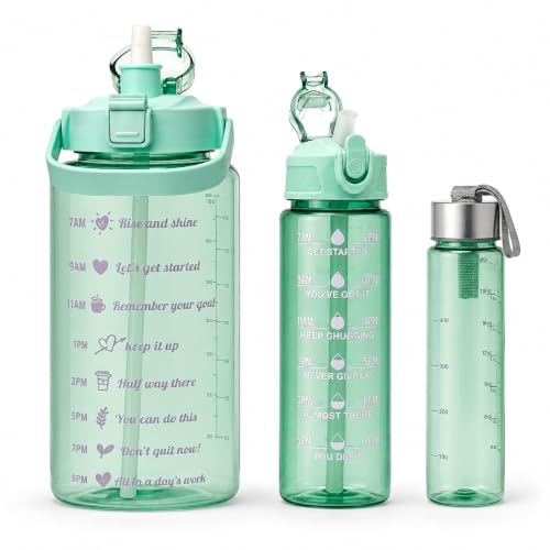 Image of 3 in 1 Water Bottle Set with Sipper & Straw, Green