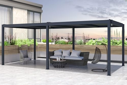 - Pergola bioclimatica autoportante in alluminio - Dimensioni: 600 x 304 x 220 cm (L x P x A) - Telaio: Alluminio - Lamelle: Acciaio - grigio antracite - Accessori e viti specifiche inclusi