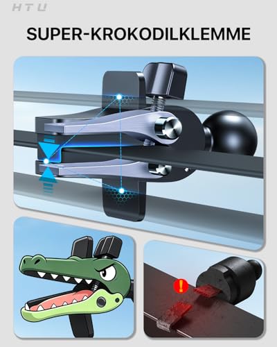 HTU【Militär-Klasse】Handyhalterung Auto, 4 in 1 Handyhalter mit【Stärkst Saugnapf & Clip】Tragfähigkeit 36kg, 360° Drehbar Kfz Autohalterung für iPhone Samsung Galaxy Google Pixel, Blass Schwarz 6
