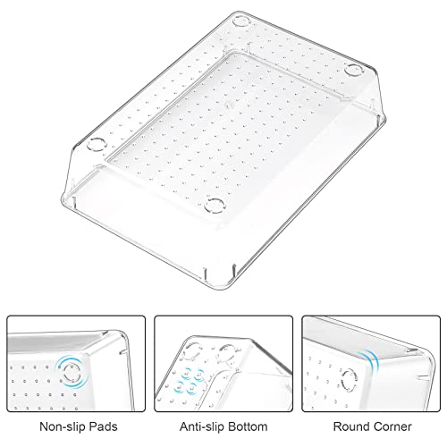 Puricon 25 Pcs Desk Drawer Organizers Trays Set Clear Plastic Storage Bins Bathroom Drawer Tray Dividers Vanity Trays Organizer for Bedroom Dresser Makeup Kitchen Utensil Office