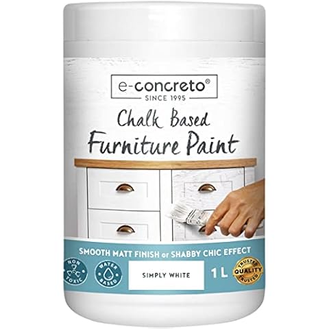 e-concreto Furniture Chalk Paint 1L, Shabby Chic or Matt Smooth Touch Finish | Chalk Paint + Stirrer (White) Cover