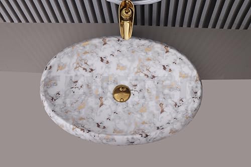 Image of CLUSTER Designer Glossy Ceramic Table Top Wash Basin For Bathroom | Countertop Bathroom Sink For Livingroom, Resturant Decor, Oval Shape (24 x 16 x 6 inch)