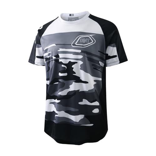 Dinint Męskie koszulki kolarskie, krótki T-shirt, top odzieżowy koszulki rowerowe, oddychająca i pochłaniająca pot koszulka kolarska, do MTB Road Bike/Multisport/Fitness, Szary, L