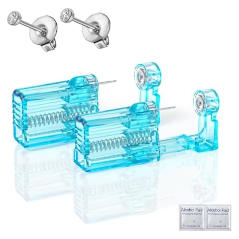 Orglace Ear Piercing Kit Disposable Ear Piercing Gun Kit,At Home Self Piercing Kit with Earrings Studs (101#-2mm) Cover