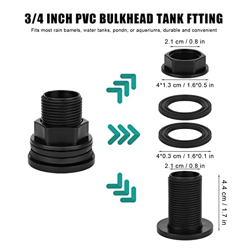AIEX 4pcs PVC Bulkhead Fitting, Double Threaded Bulkhead Water Tank Connector Bulkhead Fitting