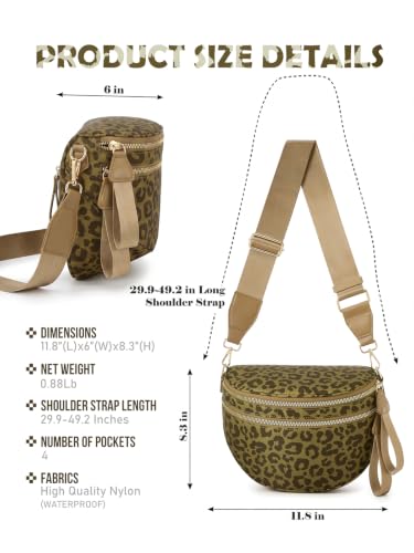 Image of Pure Colour Crossbody Bag Bum Bag for Women,Spacious Purse Fanny Packs Belt Bag,Oversized Bum Bag (Khaki Green Leopard Bum Bag)