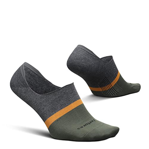 Image of Feetures Everyday Light Cushion Invisible Sock for Men - Anti-Slip Sock Liner with Targeted Compression - Cadet Gray, XL (1 Pair)