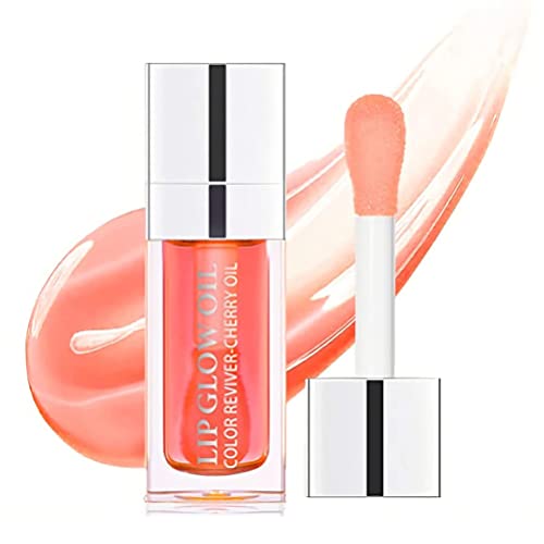 Plumping Lip Oil, Hydrating Lip Gloss Tinted Lip Balm Lip Care Transparent Toot Lip Oil, Big Brush Head Glossy Shine Lip Glow Oil Primer Lip Tint, Gift for Her (001# Pink)