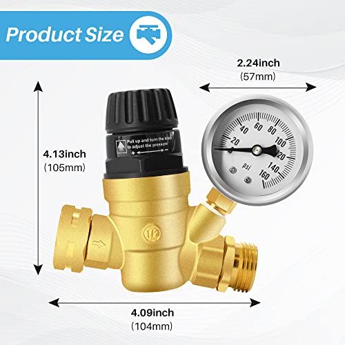 Boltigen Handle Adjustable Rv Water Pressure Regulator With Gauge, 3/4’’ Ght 160Psi Lead-Free Brass Rv Pressure Reducing Valve With 4 Inlet Screened Filters For Rv Camper, Travel Trailer, Garden Hose #TOP4