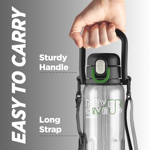 Image of MILTON Regan 850 2-in-1 Lid Sip or Gulp Water Bottle | Sturdy Handle And Strap I BPA Free| Food-Grade | One-Touch Open | Leak-Proof | Ideal for Office, School, College, Gym | 836ml, Black